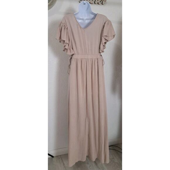 Baltic Born Womens Jennifer Deep V Flutter Sleeve Maxi Dress 3XL XXXL Boho Beige - Picture 6 of 14